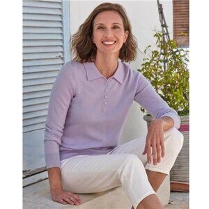 Woolovers Cashmere and Merino Knitted Polo Shirt Soft Lilac S